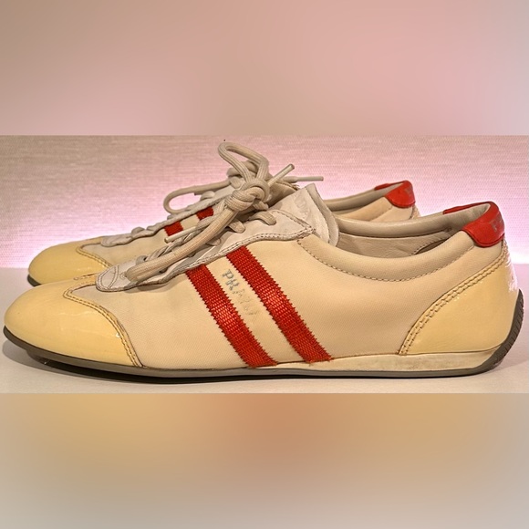 Prada Shoes - Ladies Prada Vintage White & Coral Distressed Sneaker w Dust Bag - HOST PICK